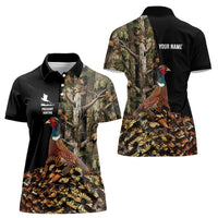 Custom Pheasant Hunting Women Polo Shirt with Woodland Forest Scene and Autumn Foliage Pattern - Wonder Print Shop