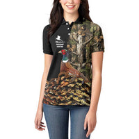 Custom Pheasant Hunting Women Polo Shirt with Woodland Forest Scene and Autumn Foliage Pattern - Wonder Print Shop