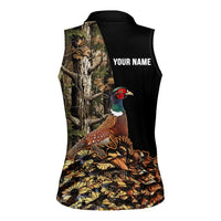 Custom Pheasant Hunting Women Sleeveless Polo Shirt with Woodland Forest Scene and Autumn Foliage Pattern - Wonder Print Shop