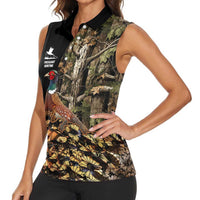 Custom Pheasant Hunting Women Sleeveless Polo Shirt with Woodland Forest Scene and Autumn Foliage Pattern - Wonder Print Shop