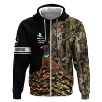Custom Pheasant Hunting Zip Hoodie with Woodland Forest Scene and Autumn Foliage Pattern - Wonder Print Shop