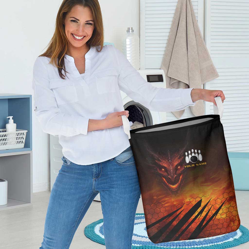 Custom Fiery Dragon Bowling Laundry Basket with Flaming Ball and Hexagon Flame Pattern - Wonder Print Shop