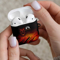 Custom Fiery Dragon Bowling AirPods Case with Flaming Ball and Hexagon Flame Pattern - Wonder Print Shop