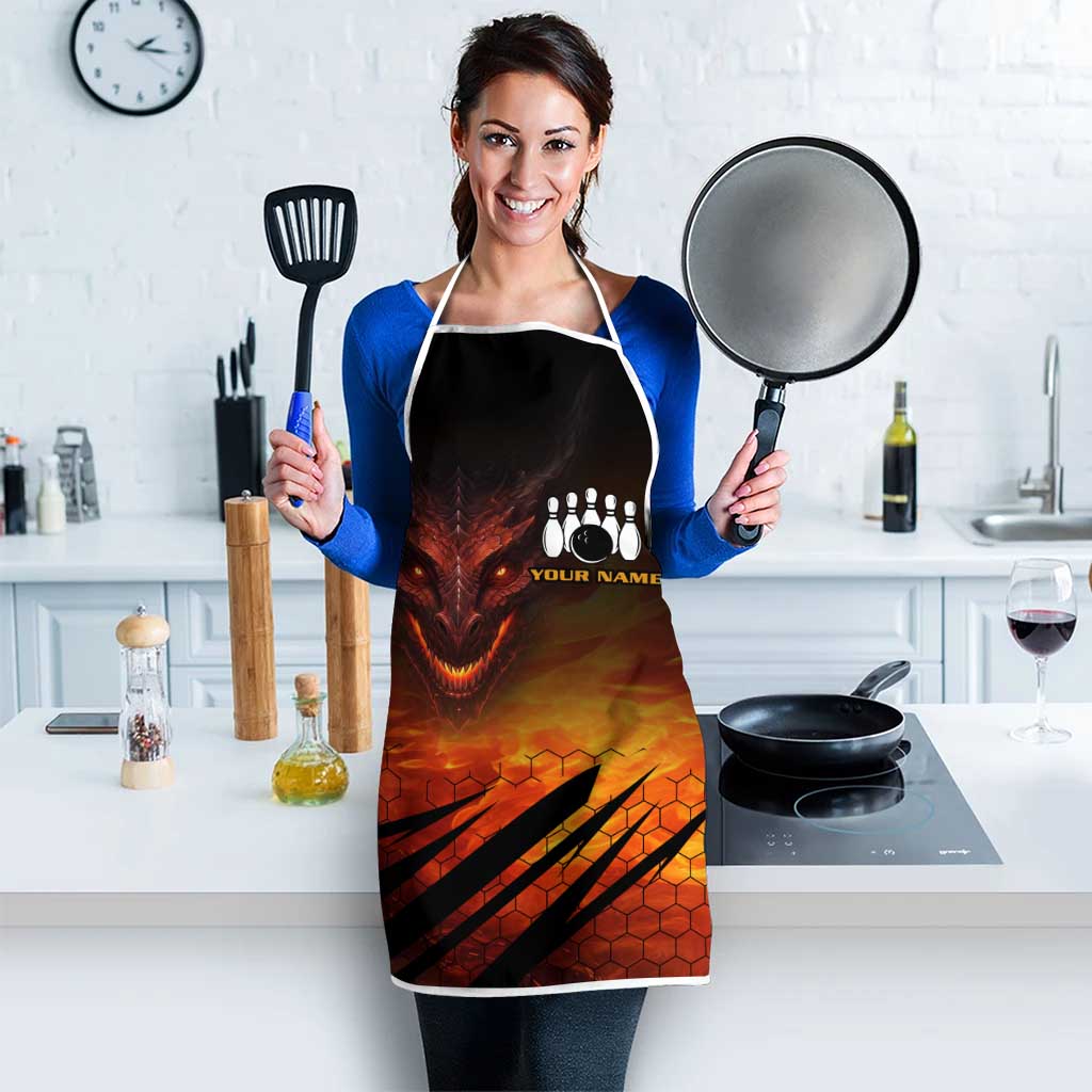 Custom Fiery Dragon Bowling Apron with Flaming Ball and Hexagon Flame Pattern - Wonder Print Shop