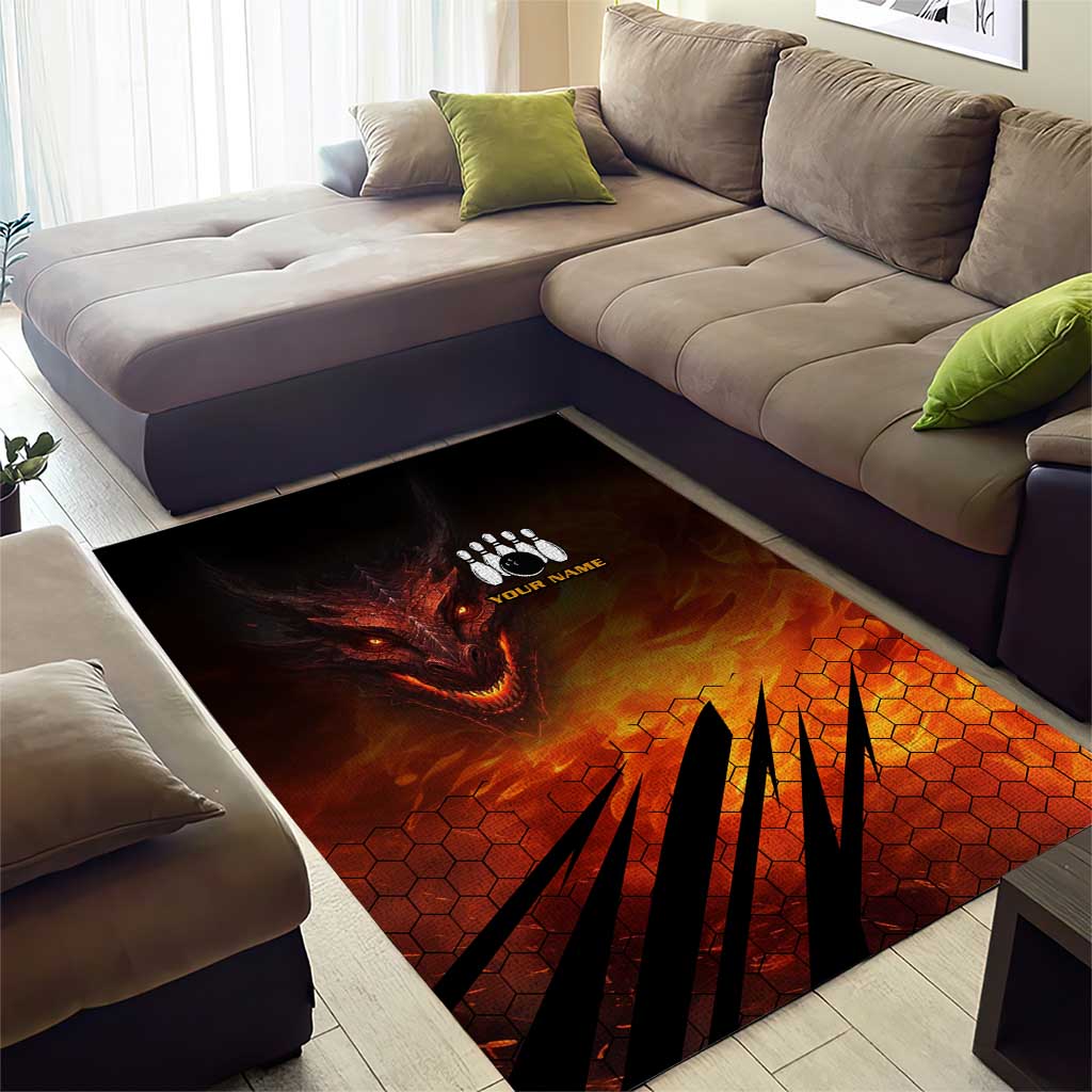 Custom Fiery Dragon Bowling Area Rug with Flaming Ball and Hexagon Flame Pattern - Wonder Print Shop
