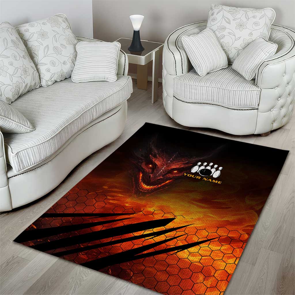 Custom Fiery Dragon Bowling Area Rug with Flaming Ball and Hexagon Flame Pattern - Wonder Print Shop