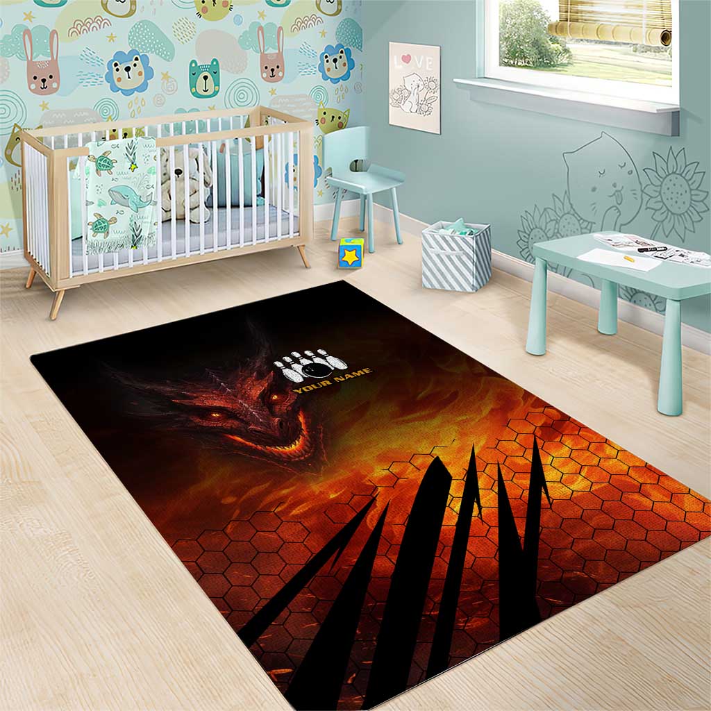 Custom Fiery Dragon Bowling Area Rug with Flaming Ball and Hexagon Flame Pattern - Wonder Print Shop