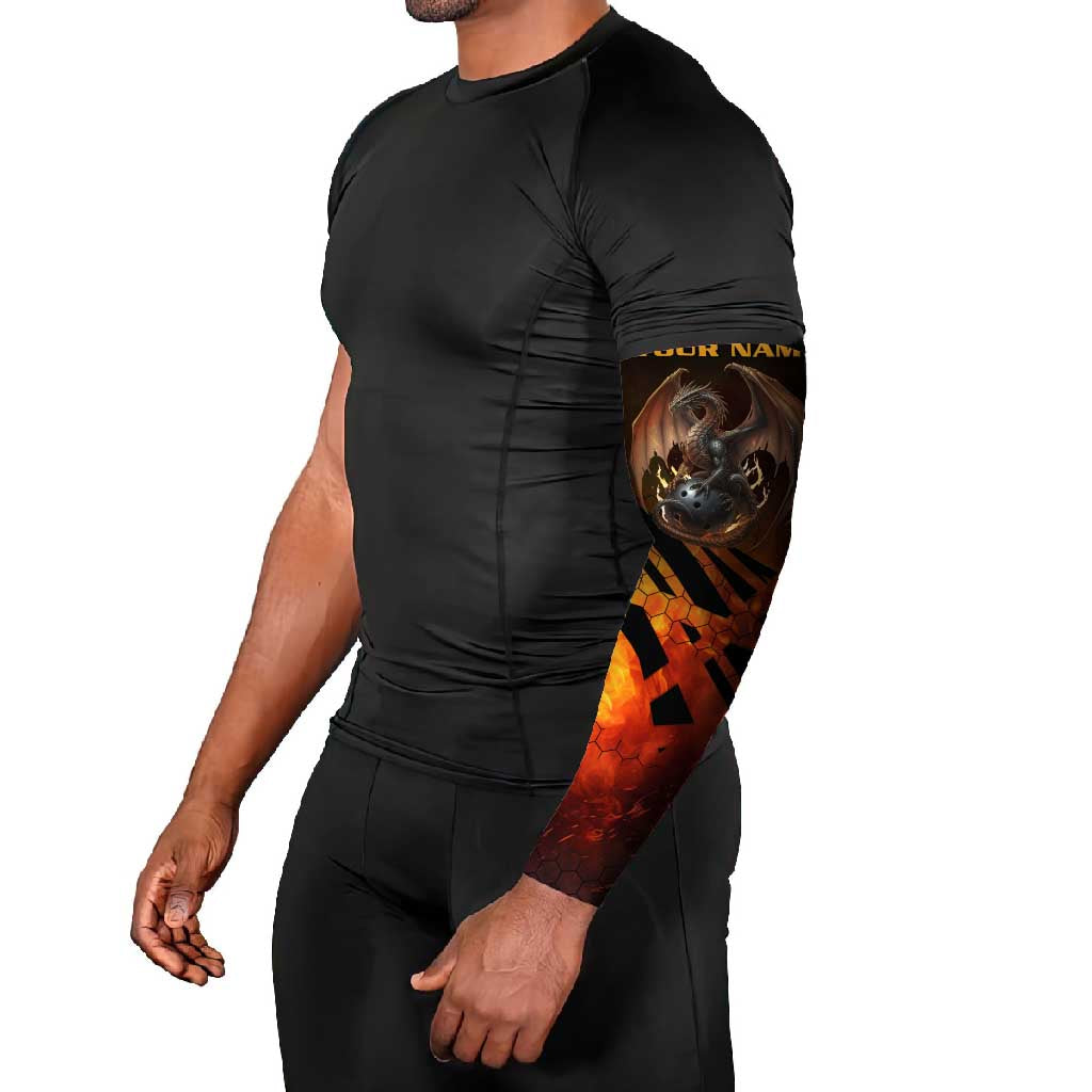 Custom Fiery Dragon Bowling Arm Sleeves with Flaming Ball and Hexagon Flame Pattern - Wonder Print Shop