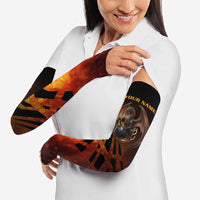 Custom Fiery Dragon Bowling Arm Sleeves with Flaming Ball and Hexagon Flame Pattern - Wonder Print Shop