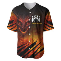 Custom Fiery Dragon Bowling Baseball Jersey with Flaming Ball and Hexagon Flame Pattern - Wonder Print Shop