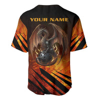 Custom Fiery Dragon Bowling Baseball Jersey with Flaming Ball and Hexagon Flame Pattern - Wonder Print Shop