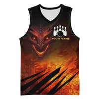 Custom Fiery Dragon Bowling Basketball Jersey with Flaming Ball and Hexagon Flame Pattern - Wonder Print Shop