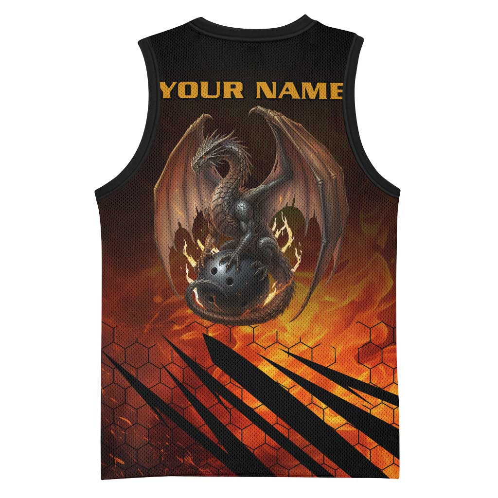 Custom Fiery Dragon Bowling Basketball Jersey with Flaming Ball and Hexagon Flame Pattern - Wonder Print Shop