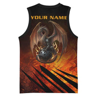 Custom Fiery Dragon Bowling Basketball Jersey with Flaming Ball and Hexagon Flame Pattern - Wonder Print Shop