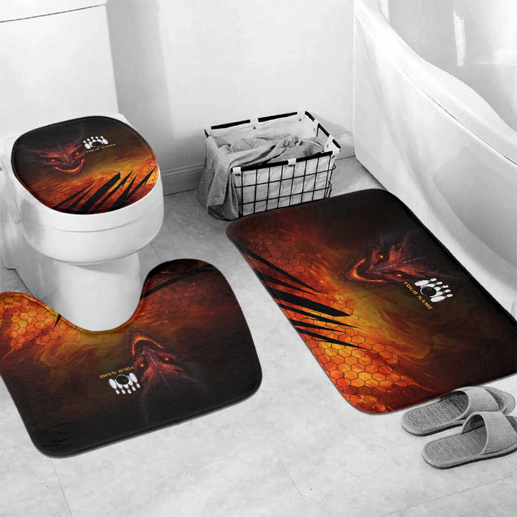 Custom Fiery Dragon Bowling Bathroom Set with Flaming Ball and Hexagon Flame Pattern - Wonder Print Shop