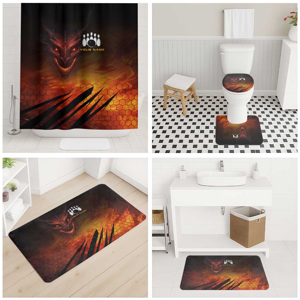 Custom Fiery Dragon Bowling Bathroom Set with Flaming Ball and Hexagon Flame Pattern - Wonder Print Shop