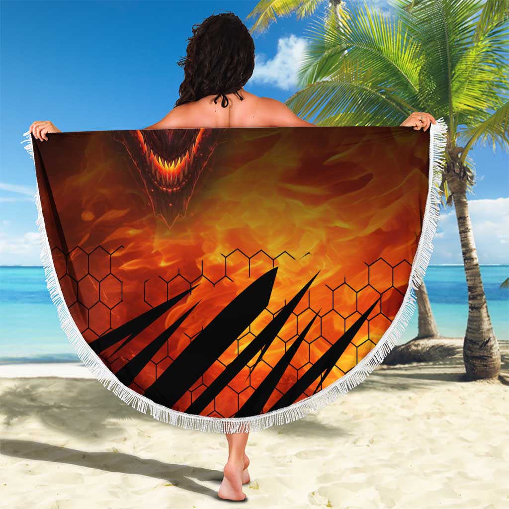 Custom Fiery Dragon Bowling Beach Blanket with Flaming Ball and Hexagon Flame Pattern - Wonder Print Shop