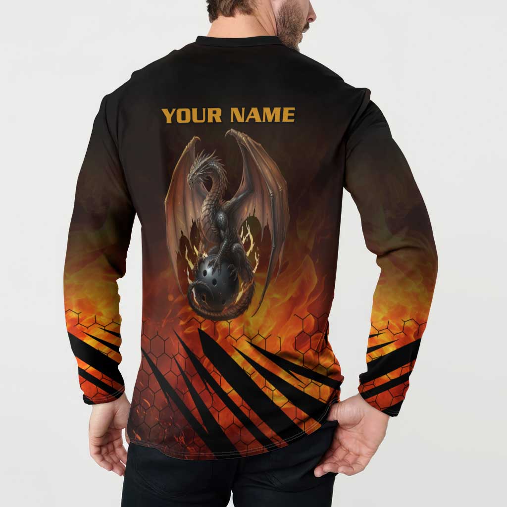 Custom Fiery Dragon Bowling Button Sweatshirt with Flaming Ball and Hexagon Flame Pattern - Wonder Print Shop