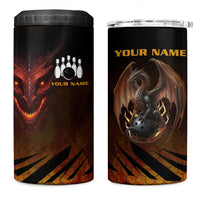 Custom Fiery Dragon Bowling 4 in 1 Can Cooler Tumbler with Flaming Ball and Hexagon Flame Pattern - Wonder Print Shop