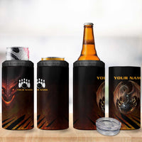 Custom Fiery Dragon Bowling 4 in 1 Can Cooler Tumbler with Flaming Ball and Hexagon Flame Pattern - Wonder Print Shop
