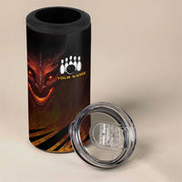 Custom Fiery Dragon Bowling 4 in 1 Can Cooler Tumbler with Flaming Ball and Hexagon Flame Pattern - Wonder Print Shop