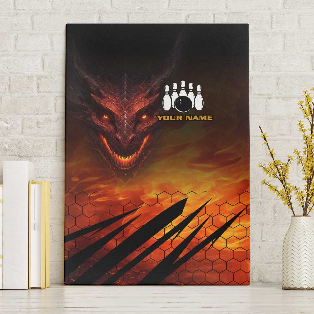 Custom Fiery Dragon Bowling Canvas Wall Art with Flaming Ball and Hexagon Flame Pattern - Wonder Print Shop