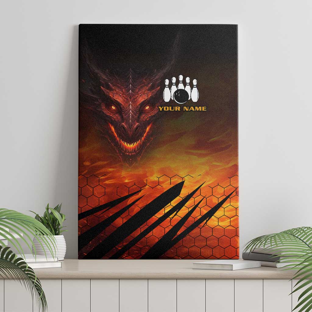 Custom Fiery Dragon Bowling Canvas Wall Art with Flaming Ball and Hexagon Flame Pattern - Wonder Print Shop
