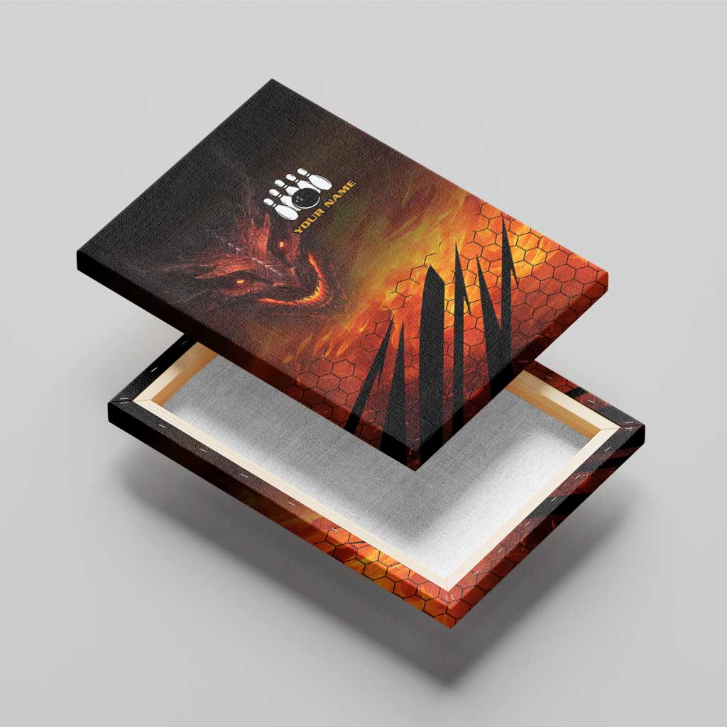 Custom Fiery Dragon Bowling Canvas Wall Art with Flaming Ball and Hexagon Flame Pattern - Wonder Print Shop