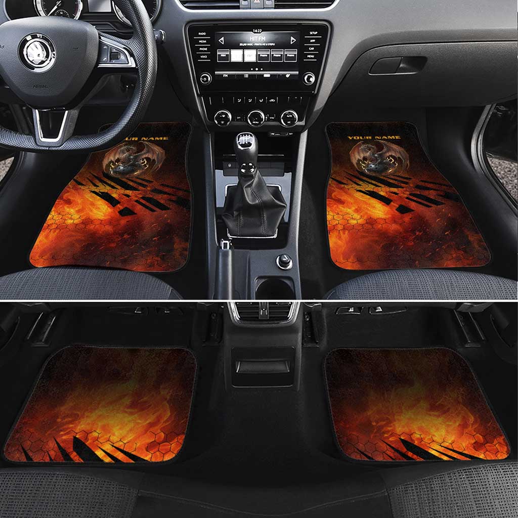 Custom Fiery Dragon Bowling Car Mats with Flaming Ball and Hexagon Flame Pattern - Wonder Print Shop