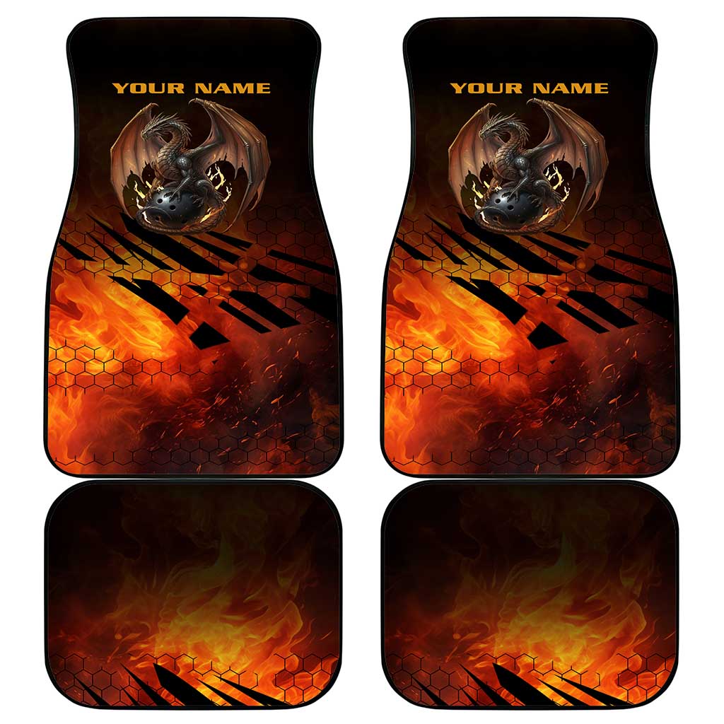 Custom Fiery Dragon Bowling Car Mats with Flaming Ball and Hexagon Flame Pattern - Wonder Print Shop