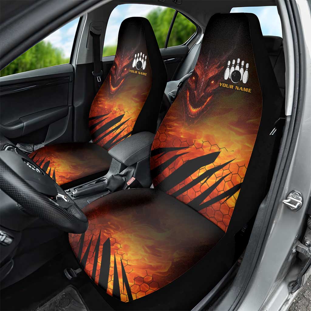 Custom Fiery Dragon Bowling Car Seat Cover with Flaming Ball and Hexagon Flame Pattern - Wonder Print Shop