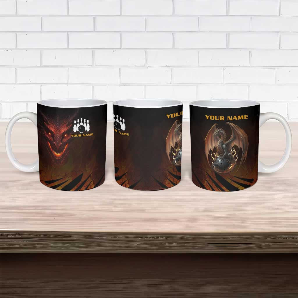 Custom Fiery Dragon Bowling Ceramic Mug with Flaming Ball and Hexagon Flame Pattern - Wonder Print Shop