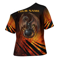Custom Fiery Dragon Bowling Cross Shoulder Shirt with Flaming Ball and Hexagon Flame Pattern - Wonder Print Shop