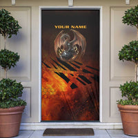 Custom Fiery Dragon Bowling Door Cover with Flaming Ball and Hexagon Flame Pattern - Wonder Print Shop