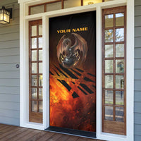 Custom Fiery Dragon Bowling Door Cover with Flaming Ball and Hexagon Flame Pattern - Wonder Print Shop