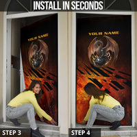 Custom Fiery Dragon Bowling Door Cover with Flaming Ball and Hexagon Flame Pattern - Wonder Print Shop