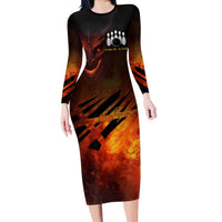 Custom Fiery Dragon Bowling Family Matching Long Sleeve Bodycon Dress and Hawaiian Shirt with Flaming Ball and Hexagon Flame Pattern - Wonder Print Shop
