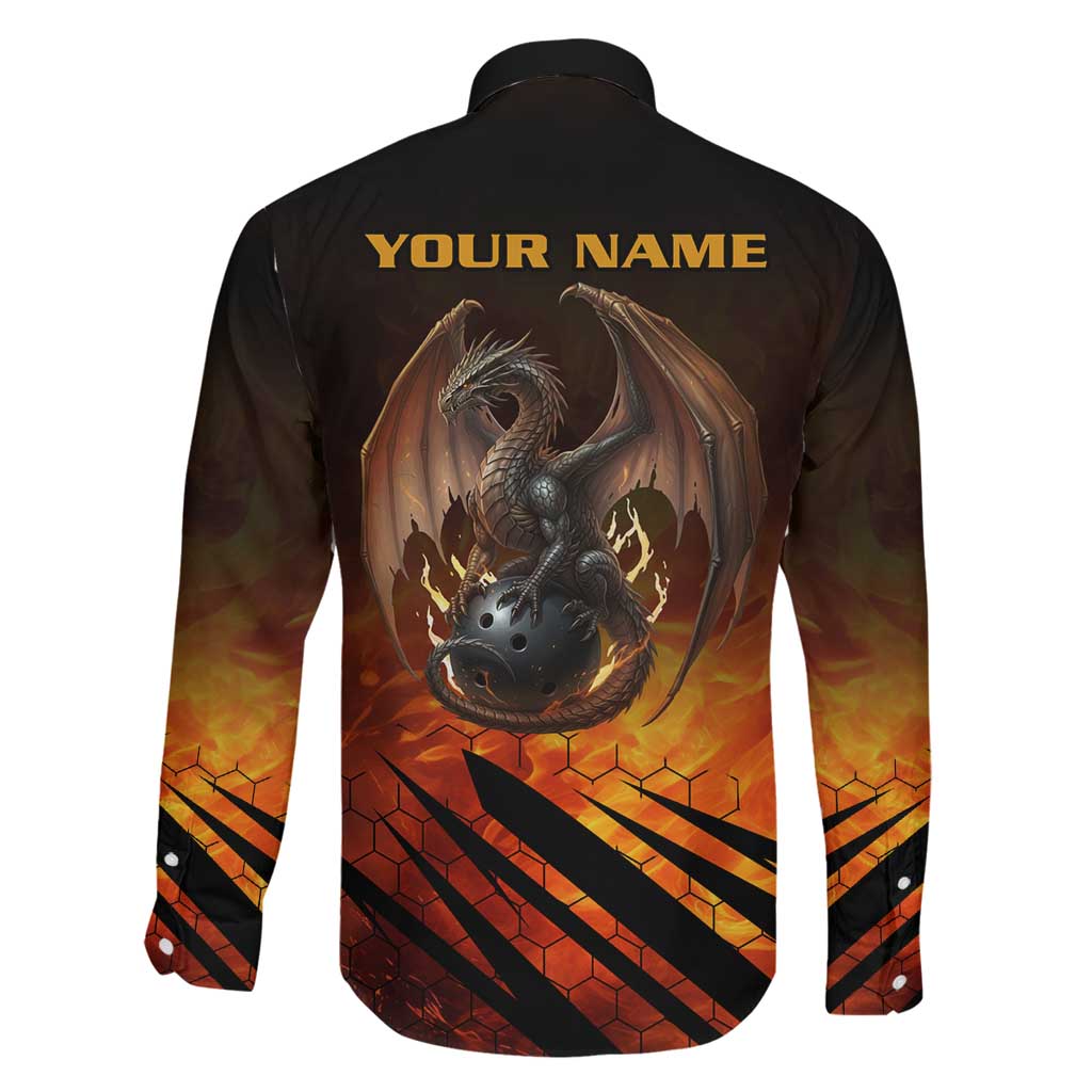 Custom Fiery Dragon Bowling Family Matching Mermaid Dress and Hawaiian Shirt with Flaming Ball and Hexagon Flame Pattern - Wonder Print Shop