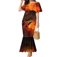 Custom Fiery Dragon Bowling Family Matching Mermaid Dress and Hawaiian Shirt with Flaming Ball and Hexagon Flame Pattern - Wonder Print Shop