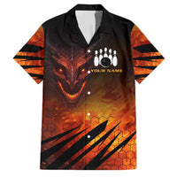 Custom Fiery Dragon Bowling Family Matching Off Shoulder Short Dress and Hawaiian Shirt with Flaming Ball and Hexagon Flame Pattern - Wonder Print Shop