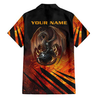 Custom Fiery Dragon Bowling Family Matching Off Shoulder Short Dress and Hawaiian Shirt with Flaming Ball and Hexagon Flame Pattern - Wonder Print Shop