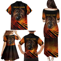 Custom Fiery Dragon Bowling Family Matching Puletasi and Hawaiian Shirt with Flaming Ball and Hexagon Flame Pattern - Wonder Print Shop