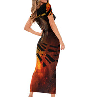 Custom Fiery Dragon Bowling Family Matching Short Sleeve Bodycon Dress and Hawaiian Shirt with Flaming Ball and Hexagon Flame Pattern - Wonder Print Shop