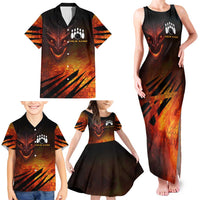 Custom Fiery Dragon Bowling Family Matching Tank Maxi Dress and Hawaiian Shirt with Flaming Ball and Hexagon Flame Pattern - Wonder Print Shop