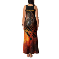 Custom Fiery Dragon Bowling Family Matching Tank Maxi Dress and Hawaiian Shirt with Flaming Ball and Hexagon Flame Pattern - Wonder Print Shop