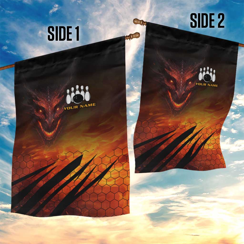 Custom Fiery Dragon Bowling Garden Flag with Flaming Ball and Hexagon Flame Pattern - Wonder Print Shop