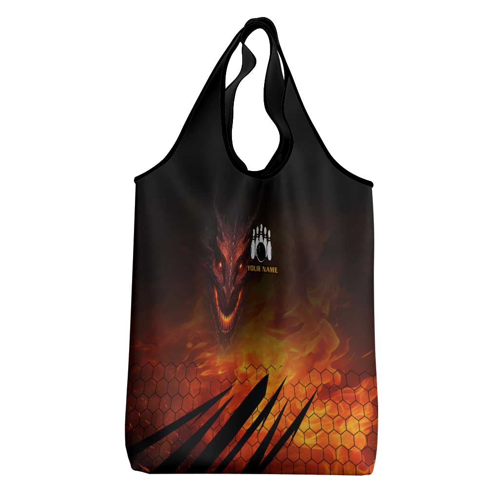 Custom Fiery Dragon Bowling Grocery Bag with Flaming Ball and Hexagon Flame Pattern - Wonder Print Shop