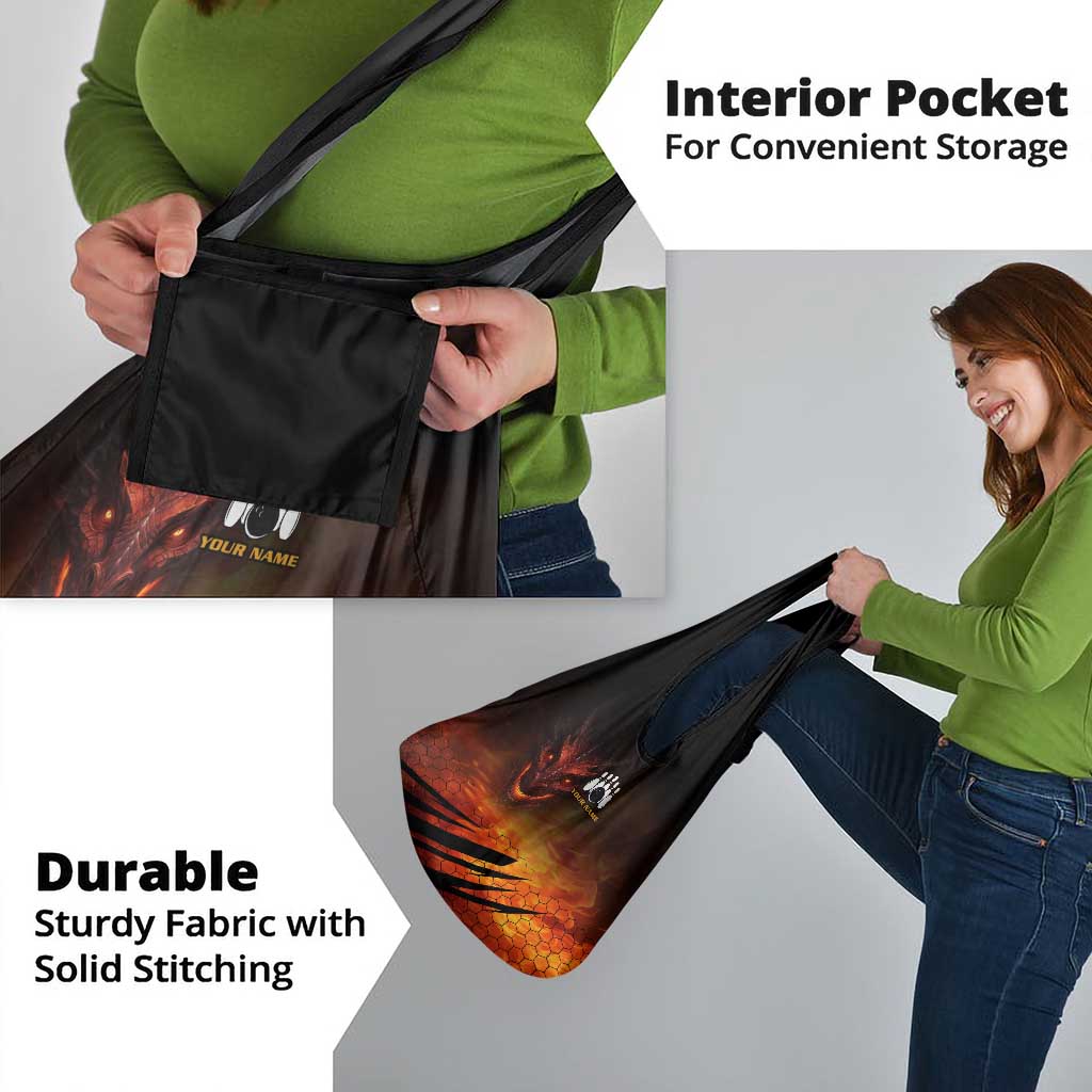 Custom Fiery Dragon Bowling Grocery Bag with Flaming Ball and Hexagon Flame Pattern - Wonder Print Shop