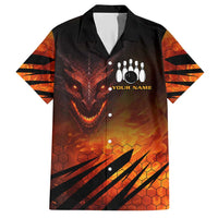Custom Fiery Dragon Bowling Hawaiian Shirt with Flaming Ball and Hexagon Flame Pattern - Wonder Print Shop