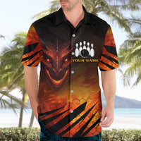Custom Fiery Dragon Bowling Hawaiian Shirt with Flaming Ball and Hexagon Flame Pattern - Wonder Print Shop